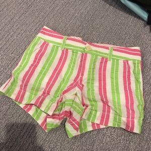 58. Lilly Pulitzer Shorts, Green & Pink Neon stripes on White background 
Sz 2